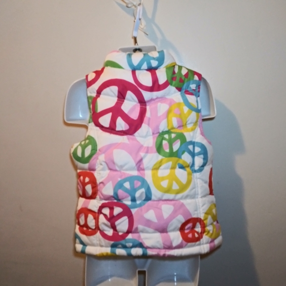 Old Navy Hippie/Boho Multicolored Peace Sign Fleece Lined Puffer Vest - Picture 2 of 6